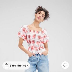 Wild Fable Red and White Plaid Smocked Blouse